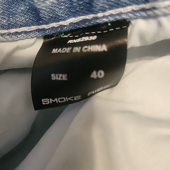 Smoke Rise Bermuda Shorts Mens 40  Blue hip hop Paint Splatter Distressed Denim - Picture 8 of 11